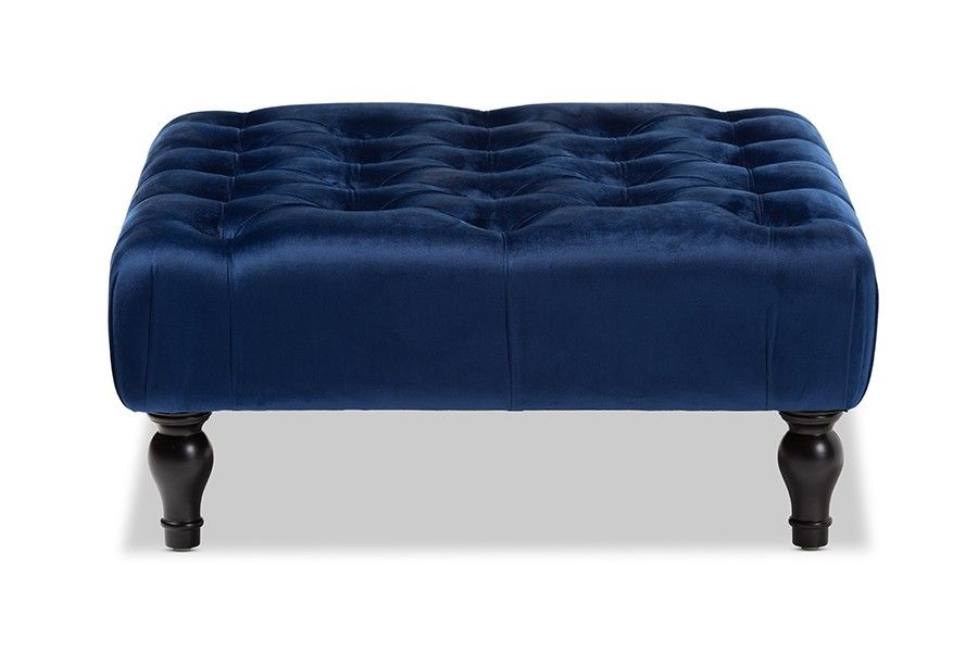Baxton Studio Keswick Transitional Blue Velvet Fabric Upholstered Pertaining To Royal Blue Tufted Cocktail Ottomans (View 17 of 20)