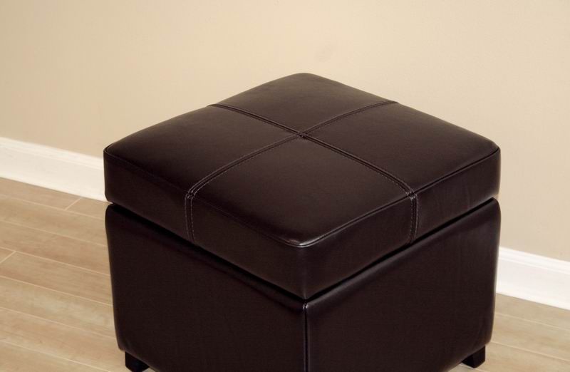 Baxton Studio Leather Panel Stitched Square Cube Ottoman W/ Storage Inside Square Cube Ottomans (View 4 of 20)