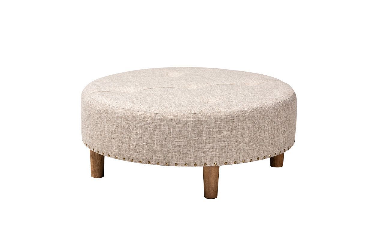 Baxton Studio Modern Natural Wood Cocktail Ottoman | Ashley Furniture In Natural Beige And White Cylinder Pouf Ottomans (View 2 of 20)