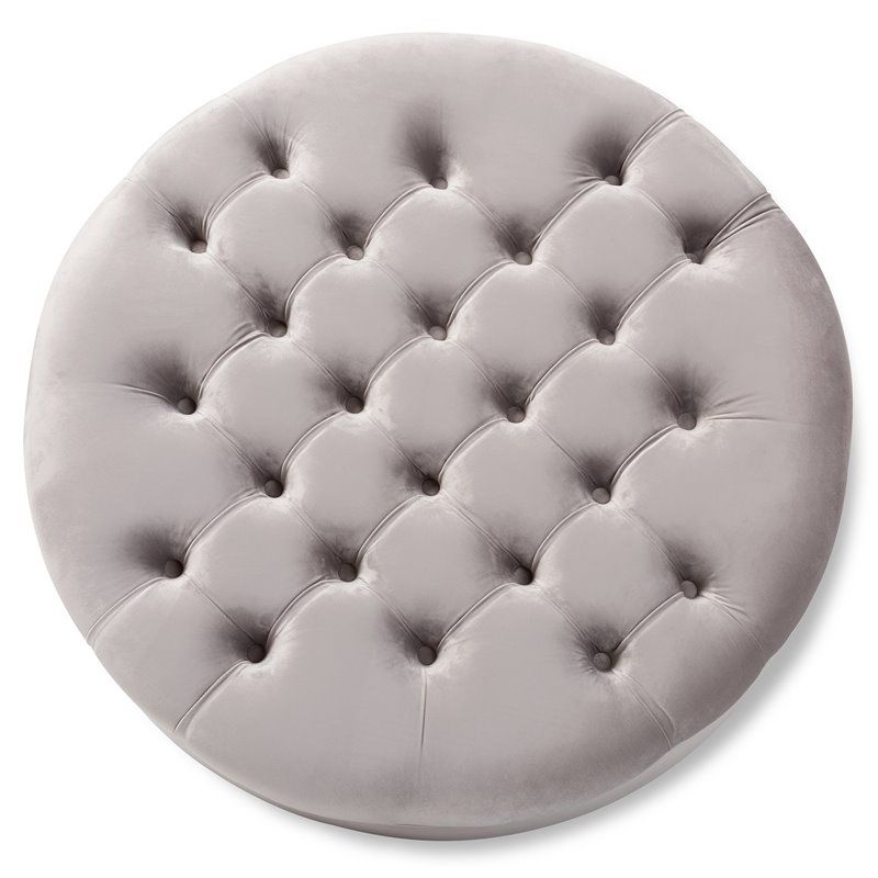 Baxton Studio Palfreyl Grey Velvet Upholstered Button Tufted Ottoman Within Brown And Gray Button Tufted Ottomans (Gallery 20 of 20)