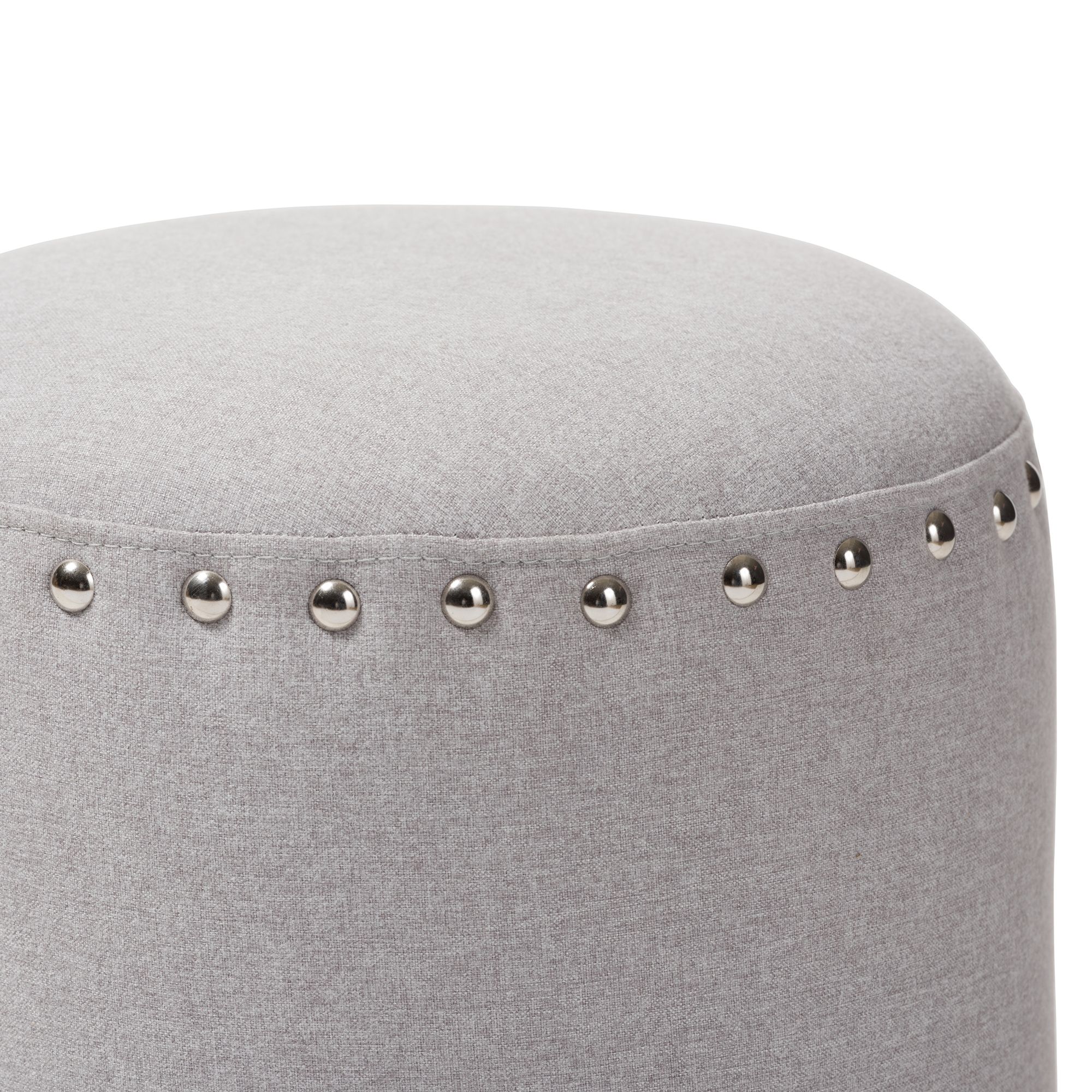 Baxton Studio Rosine Modern Nailhead Trim Studded Fabric Round Ottoman Intended For Gray Fabric Round Modern Ottomans With Rope Trim (View 11 of 20)
