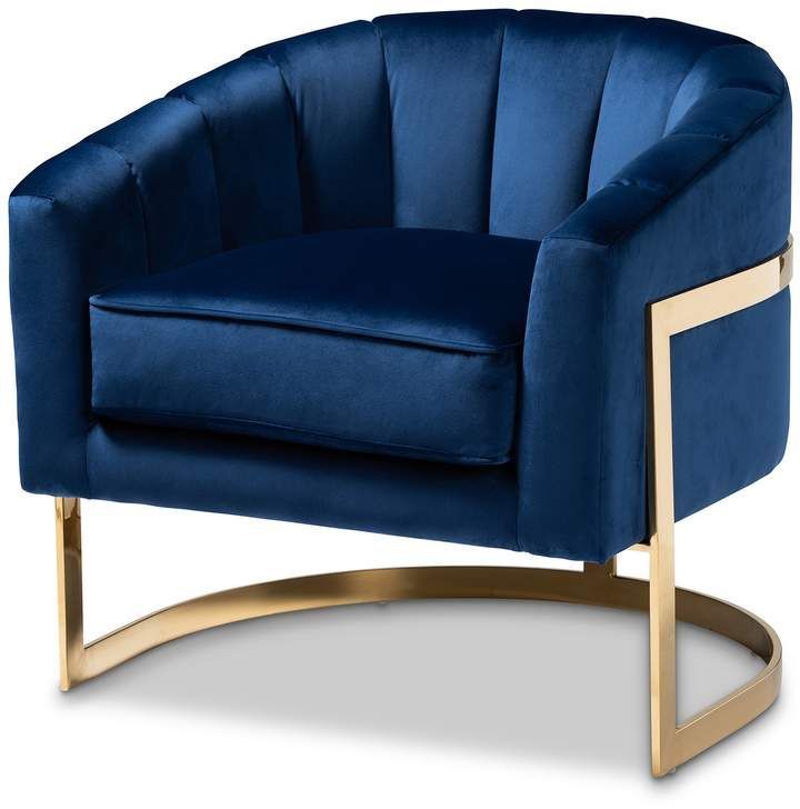 Baxton Studio Tomasso Dark Blue Chair | Velvet Lounge Chair, Blue And With Blue And Gold Round Side Stools (View 10 of 20)