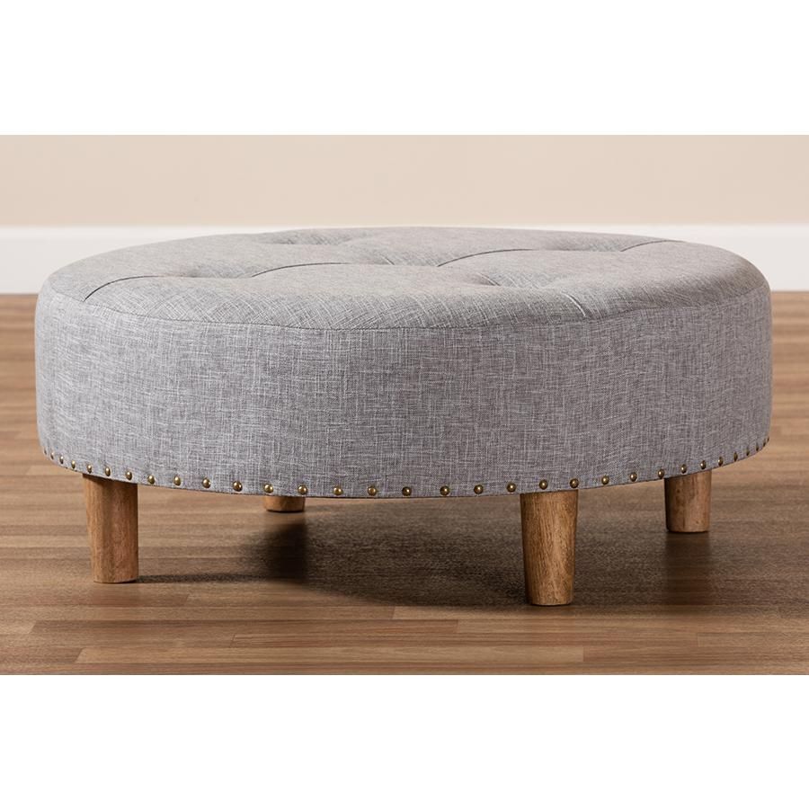 Baxton Studio Vinet Modern And Contemporary Light Gray Fabric With Gray And White Fabric Ottomans With Wooden Base (View 2 of 17)