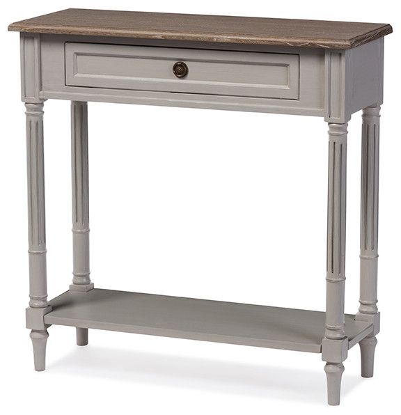 Baxton Studio White Wash Distressed Two Tone 1 Drawer Console Table In Oceanside White Washed Console Tables (View 1 of 20)