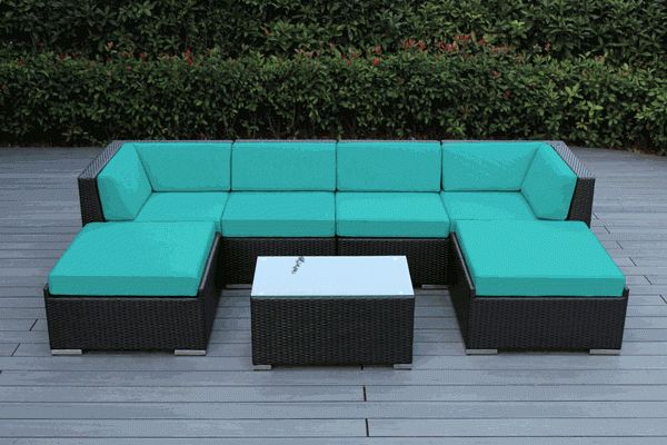 Beautiful Outdoor Patio Furniture Deep Seating 7pc Couch Set With Two Within Rain Forest Print Round Storage Ottomans Set Of  (View 3 of 20)