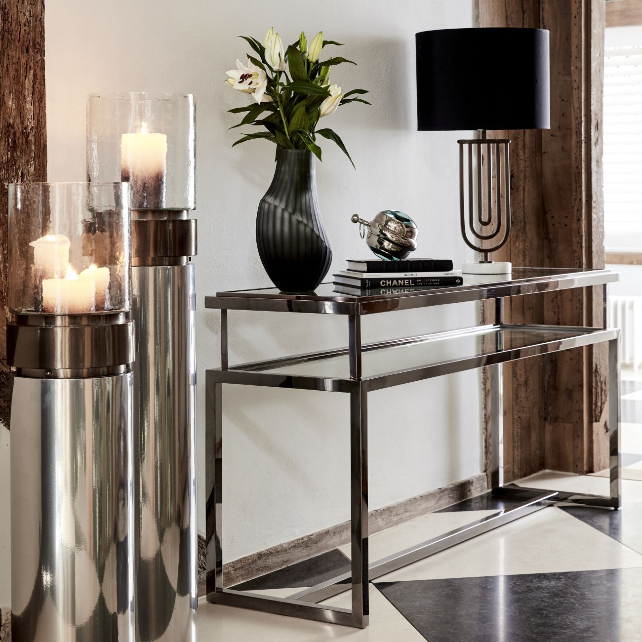 Belgravia Stainless Steel And Glass Console Table 160x45x76cm – The Intended For Glass And Stainless Steel Console Tables (View 11 of 20)