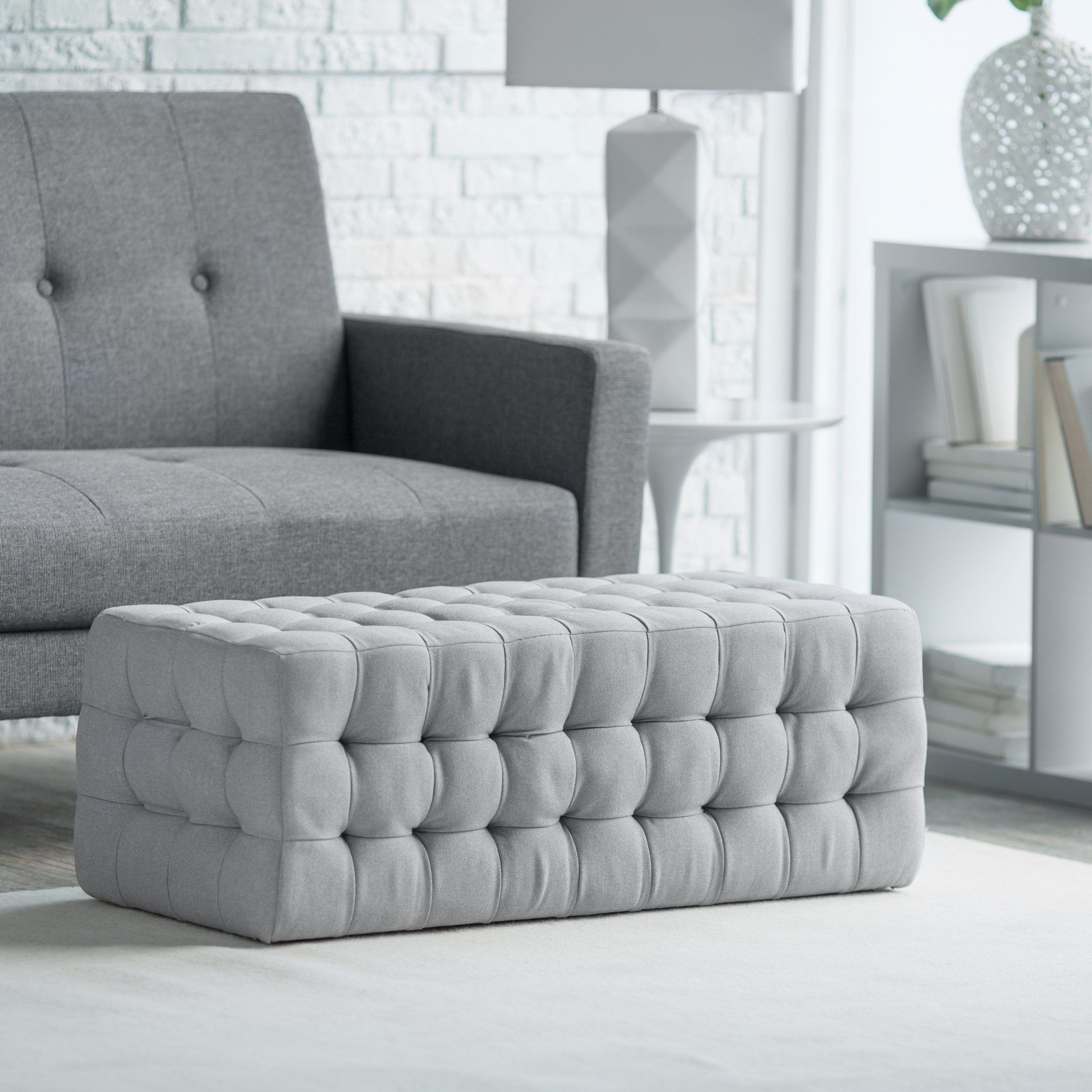 Belham Living Allover Tufted Rectangle Ottoman – Grey – Almost Everyone Pertaining To Beige And White Tall Cylinder Pouf Ottomans (View 13 of 20)