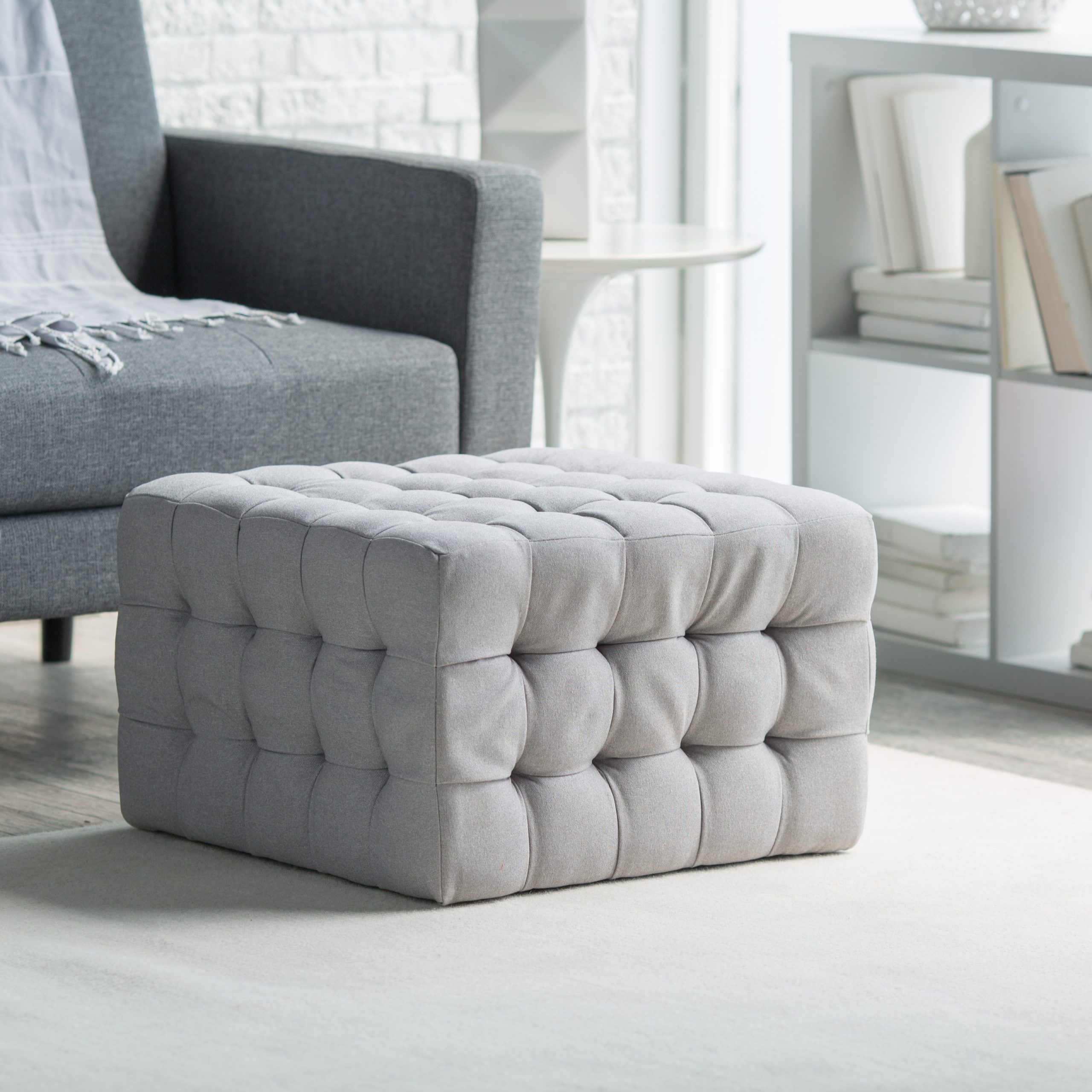 Belham Living Allover Tufted Square Ottoman – Grey – Ottomans At Hayneedle With Natural Fabric Square Ottomans (View 3 of 20)