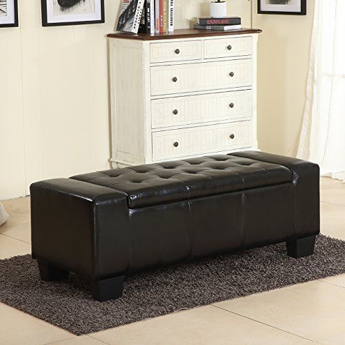 Belleze 51inch Storage Ottoman Bench Black Faux Leather Large Within Black Faux Leather Tufted Ottomans (View 17 of 20)
