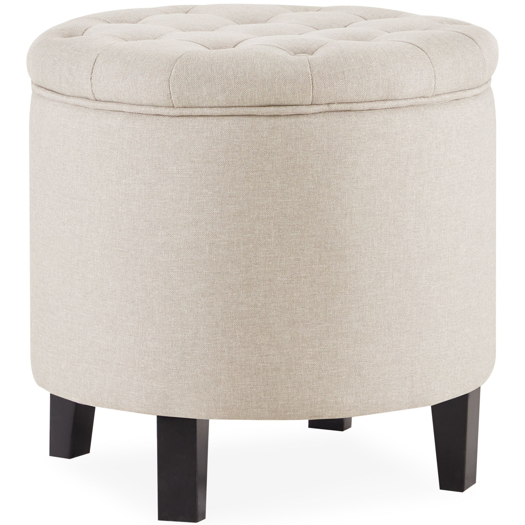 Belleze Nailhead Round Tufted Storage Ottoman Large Footrest Stool With Regard To Cream Fabric Tufted Round Storage Ottomans (View 16 of 20)
