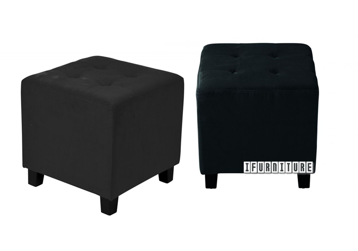 Ben Fabric Ottoman *black Velvet Throughout Black Fabric Ottomans With Fringe Trim (View 7 of 20)
