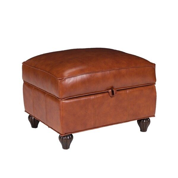 Benjamin Leather Storage Ottoman In Barstow Cognac – 17185076 With Regard To Orange Tufted Faux Leather Storage Ottomans (View 14 of 20)