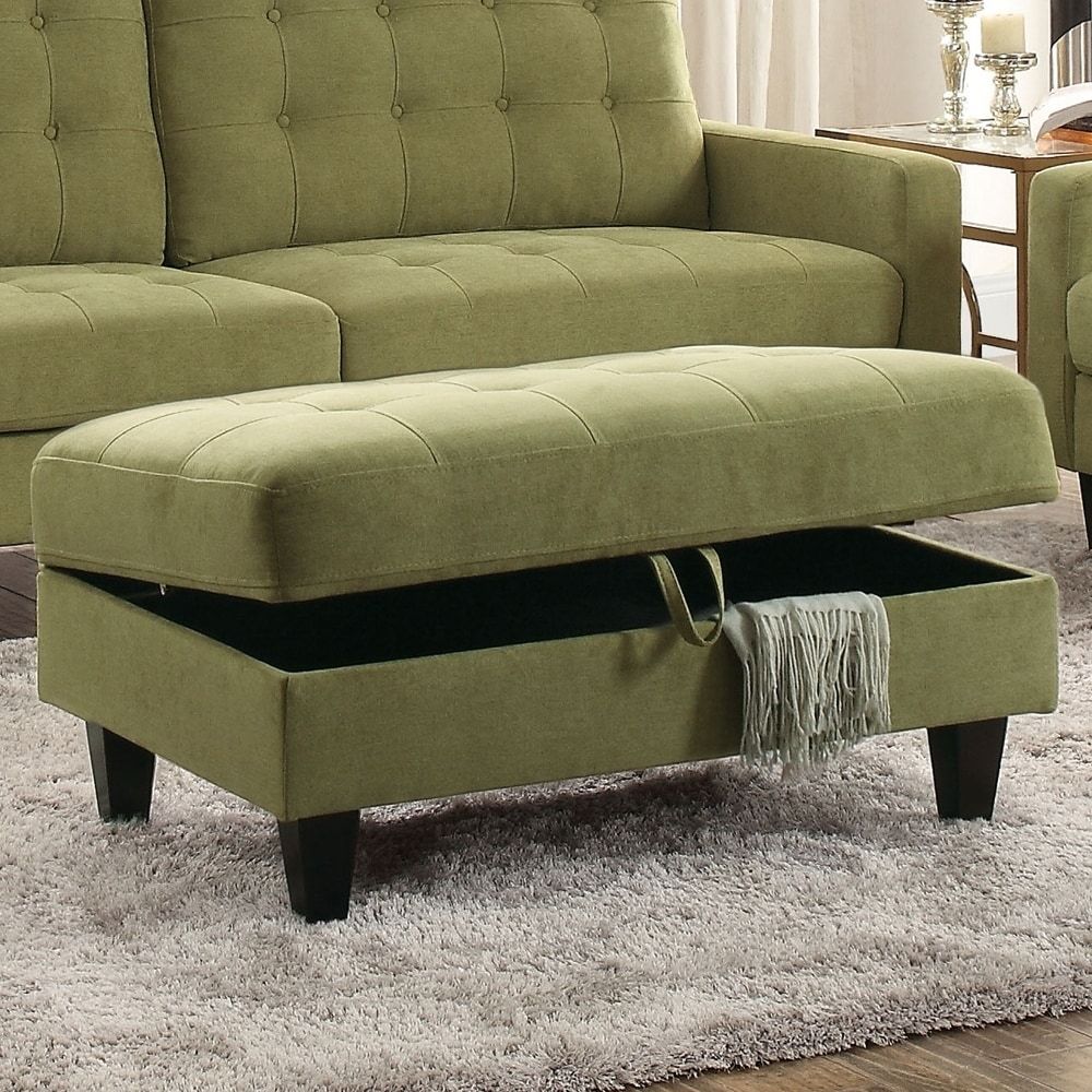 Benzara Fabric Upholstered Button Tufted Ottoman With Storage, Green With Regard To Fabric Storage Ottomans (View 7 of 20)