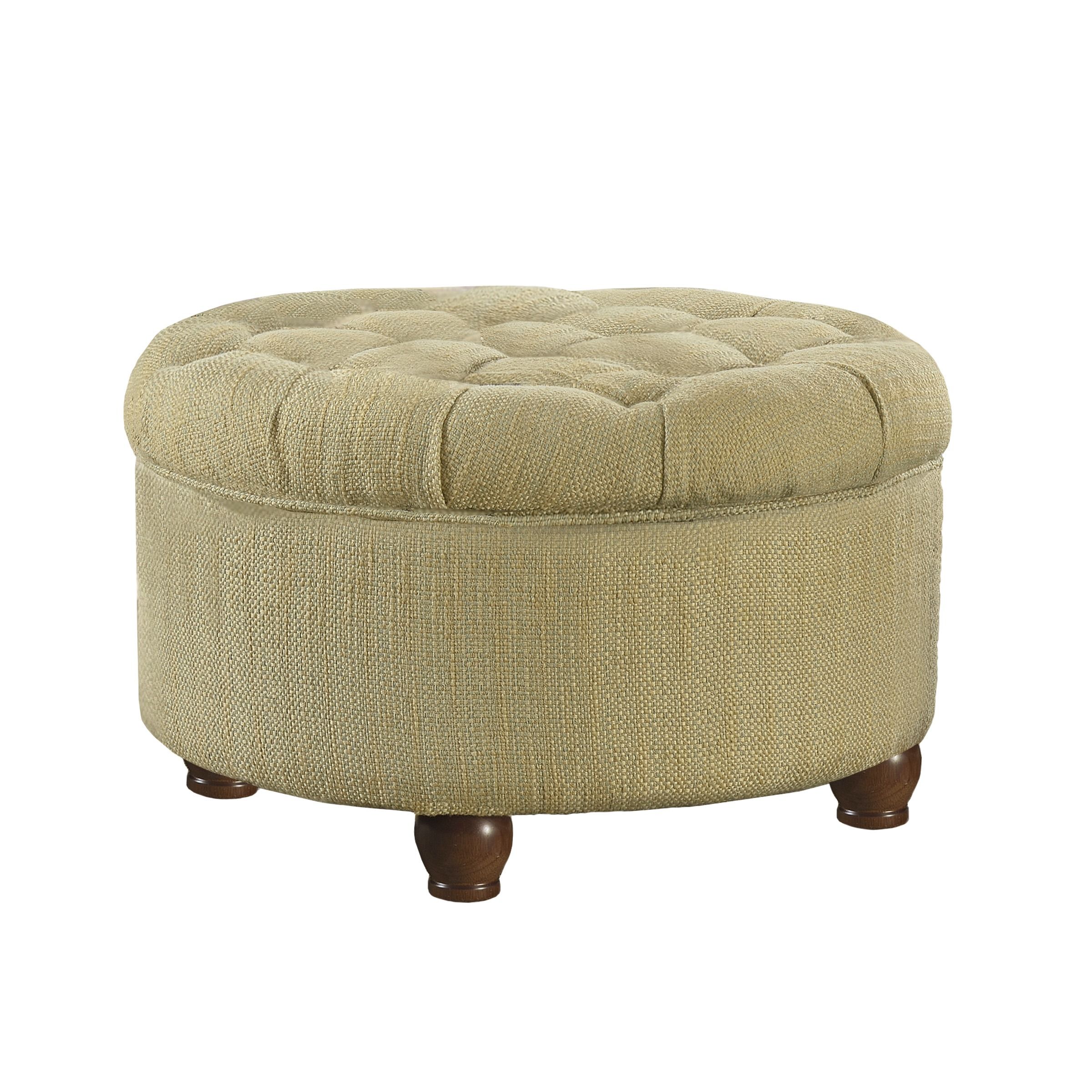 Benzara Fabric Upholstered Wooden Ottoman With Tufted Lift Off Lid Pertaining To Multi Color Fabric Storage Ottomans (View 4 of 20)