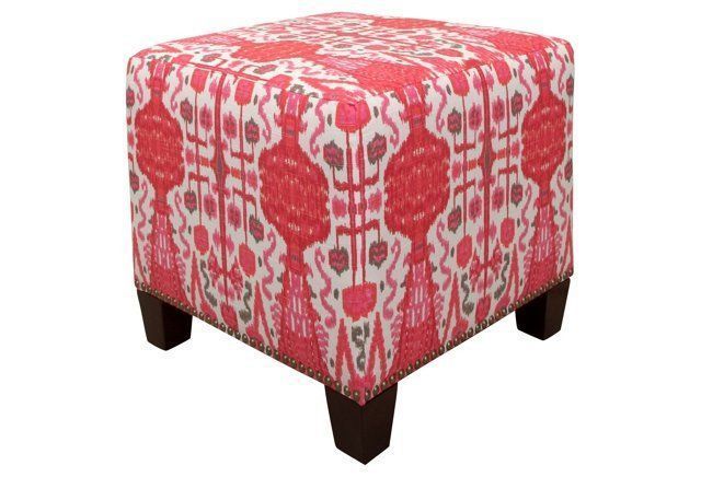 Berit Square Cotton Ottoman, Red Ikat | Square Ottoman, Ottoman Inside Red Fabric Square Storage Ottomans With Pillows (View 19 of 20)