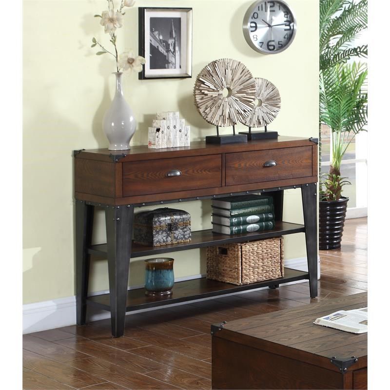 Best Master Carly Solid Wood Console Table In Walnut With Black Iron Within Aged Black Iron Console Tables (View 12 of 20)
