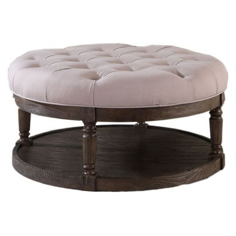 Best Master Tufted Fabric Upholstered Round Ottoman In Rustic Gray Pertaining To Tufted Fabric Ottomans (View 18 of 20)