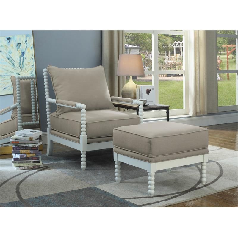 Best Master West Palm 2 Pc Fabric Accent Chair & Ottoman Set In Beige For Light Beige Round Accent Stools (Gallery 19 of 20)