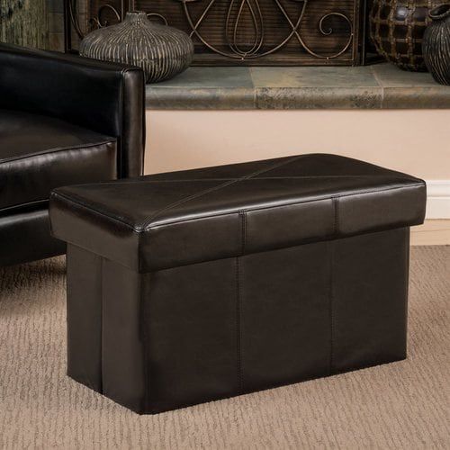 Best Selling Home Decor Nottingham Black Faux Leather Rectangular In Black Leather And Gray Canvas Pouf Ottomans (View 5 of 20)