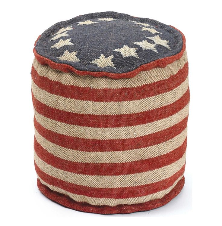 Betsy Ross Recycled Kilim American Flag Round Pouf Ottoman | Pouf Regarding Traditional Hand Woven Pouf Ottomans (View 8 of 20)