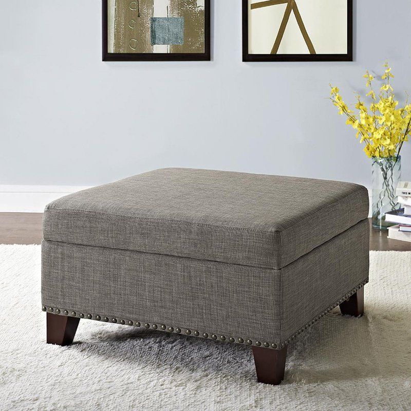 Better Homes And Gardens Grayson Square Ottoman With Nailheads – Da7099 Throughout Natural Fabric Square Ottomans (View 6 of 20)