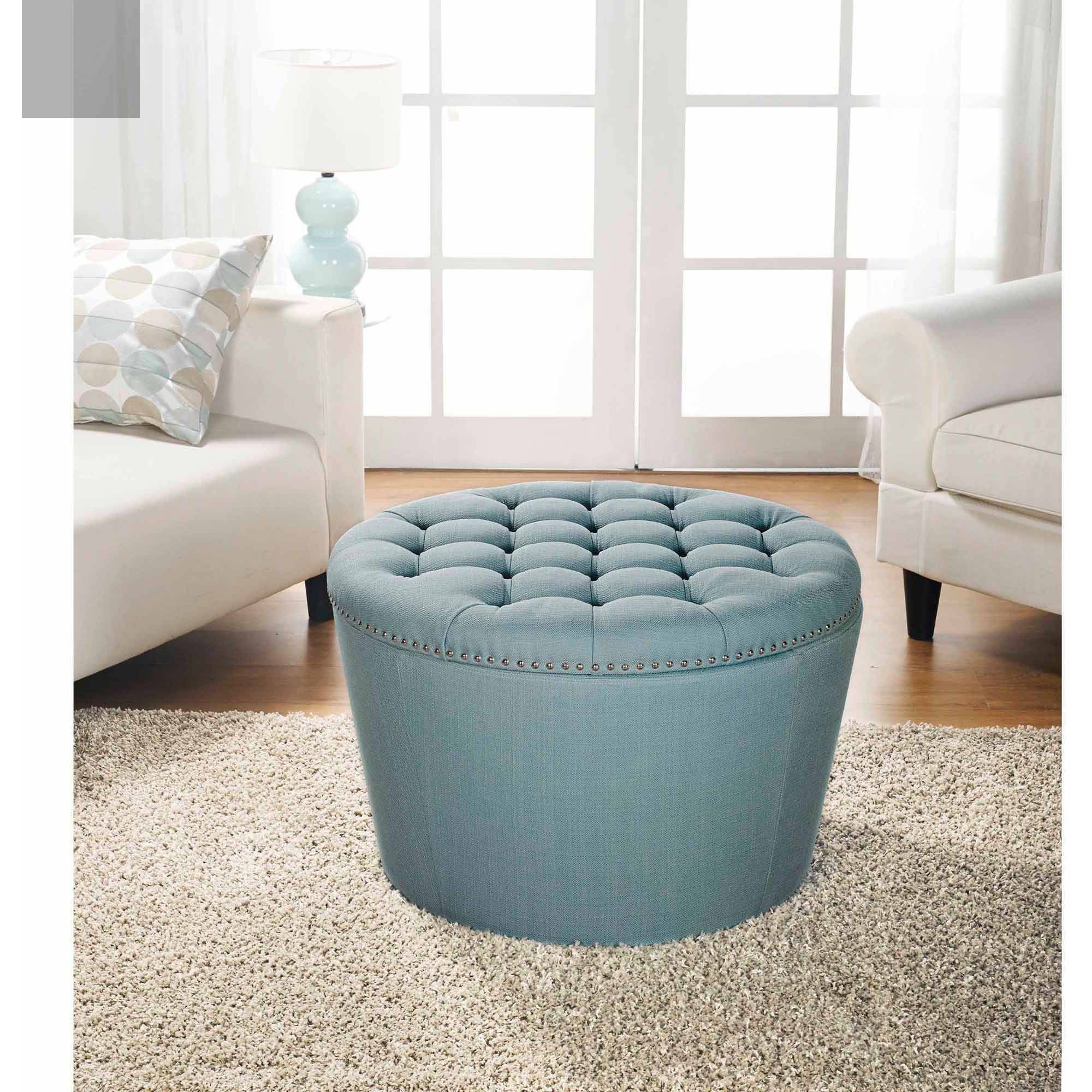 Better Homes And Gardens Round Tufted Storage Ottoman With Nailheads Inside Blue Round Storage Ottomans Set Of  (View 15 of 20)