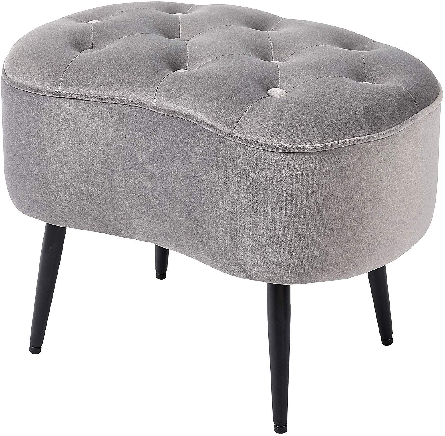 Birdrock Home Tufted Oblong Grey Ottoman – Velvet Foot Stool – Mid For Ivory Button Tufted Vanity Stools (View 5 of 20)