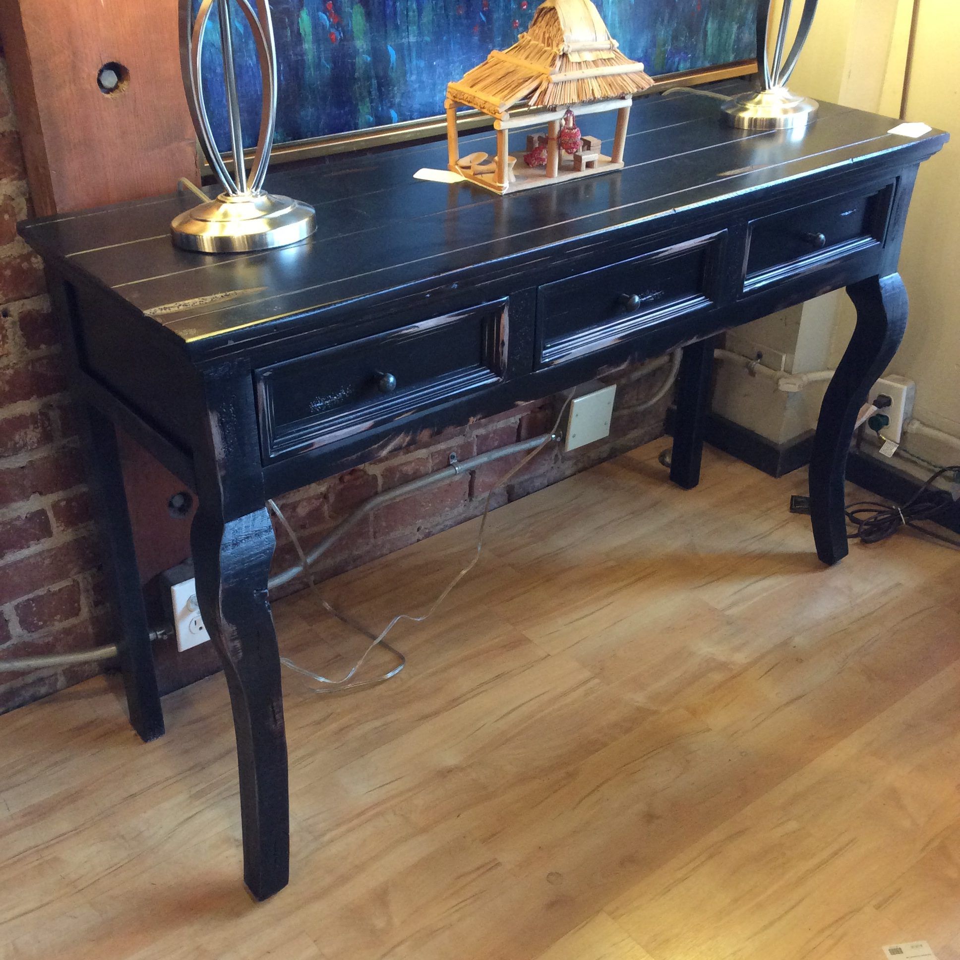 Black 3 Drawer Sofa Table – Ballard Consignment In Aged Black Console Tables (View 20 of 20)
