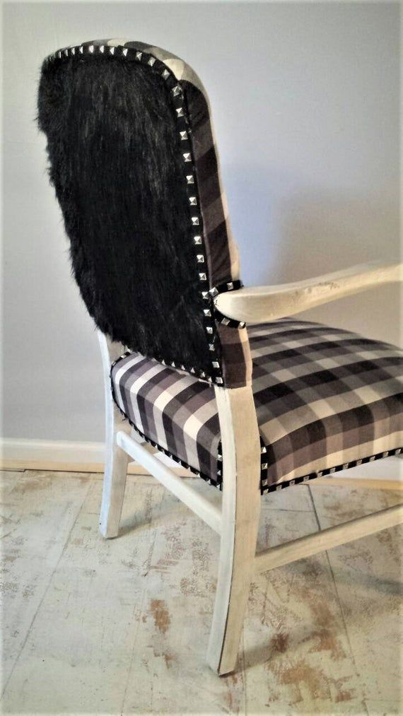 Black And White Buffalo Plaid Accent Chair, Faux Grizzlie Fur Back, Dog With Regard To Lack Faux Fur Round Accent Stools With Storage (Gallery 19 of 20)