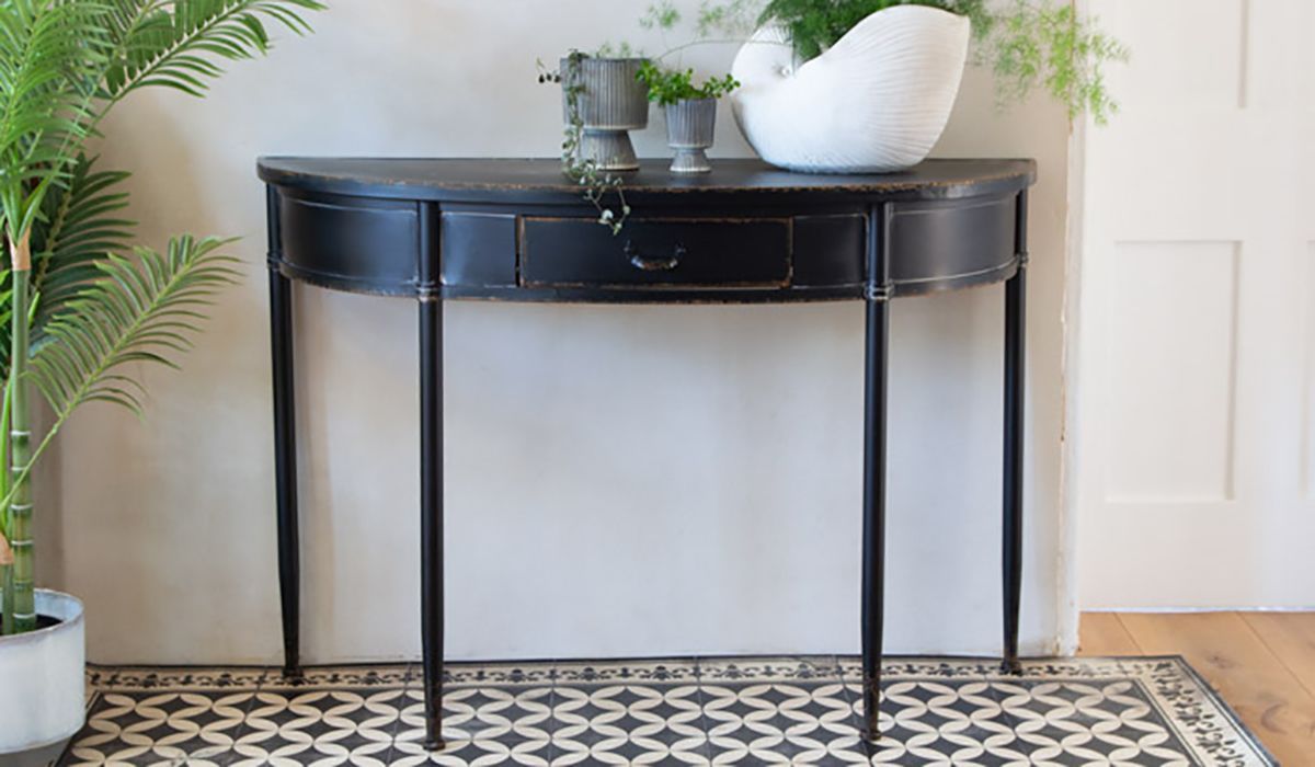 Black Antique Style Metal Console Table | Rockett St George In Antique Silver Aluminum Console Tables (View 3 of 20)