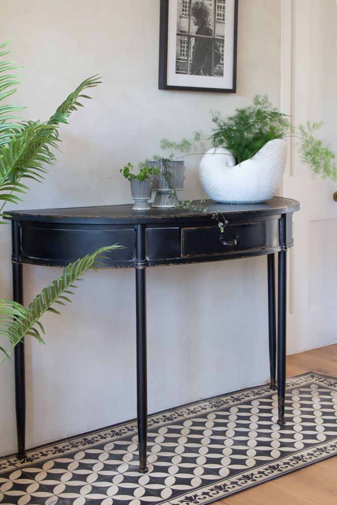 Black Antique Style Metal Console Table | Rockett St George Intended For Hammered Antique Brass Modern Console Tables (View 10 of 16)