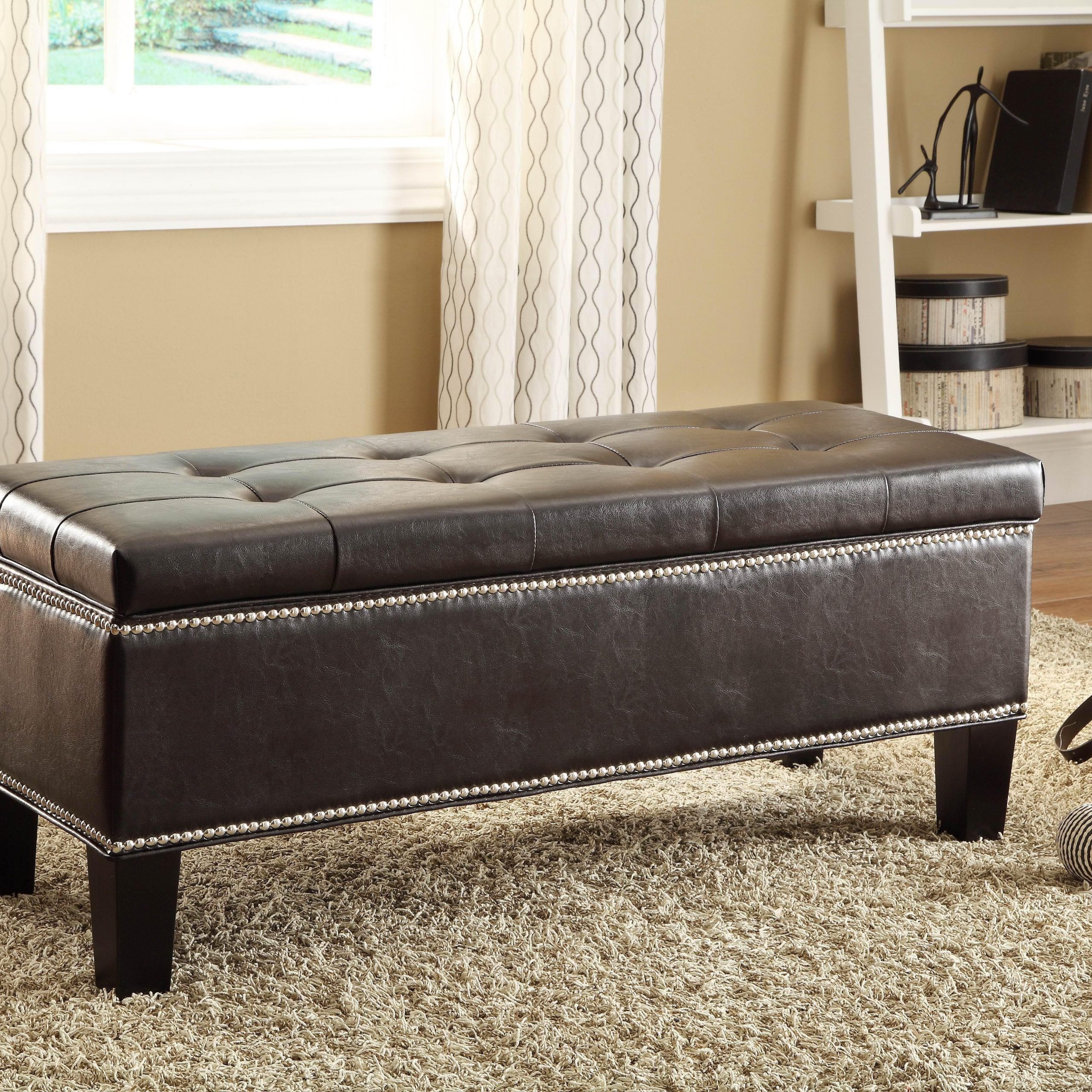 Black Bedroom Storage Bench – Home Designing Throughout Gray And Brown Stripes Cylinder Pouf Ottomans (View 3 of 20)