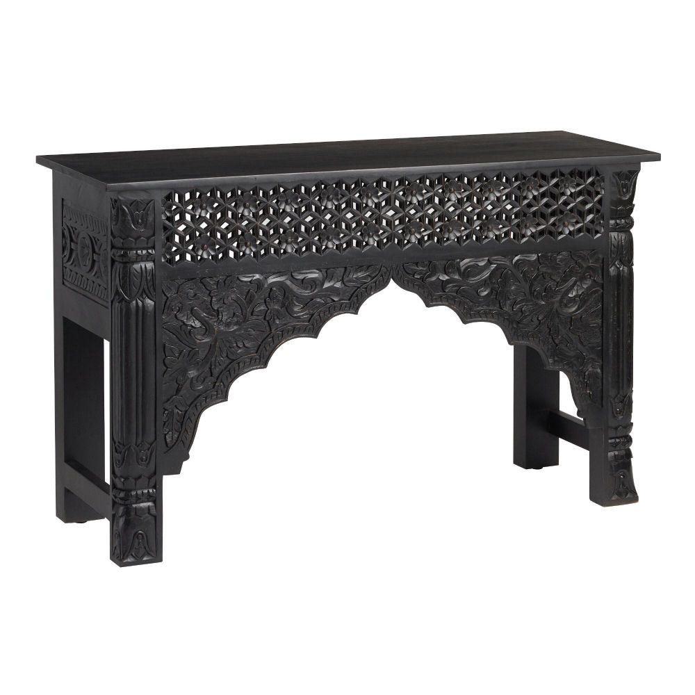 Black Carved Wood Console Table | World Market | Wood Console Table Throughout Matte Black Console Tables (View 8 of 20)