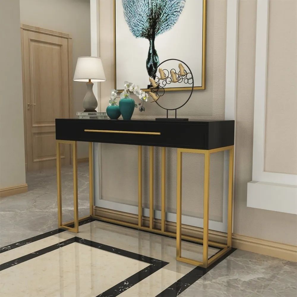 Black Console Table With Drawer Entryway Table Contemporary For Hallway In Modern Console Tables (View 4 of 20)