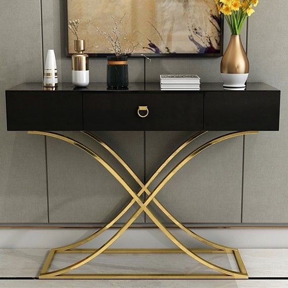 Black Console Table With Drawer Entryway Table Contemporary For Hallway With Gold And Mirror Modern Cube Console Tables (View 13 of 20)