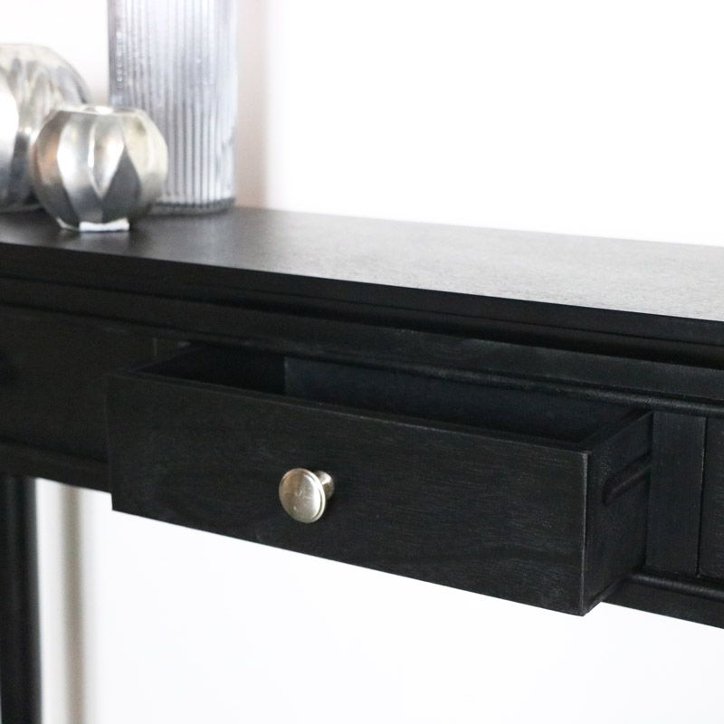 Black Console Table With Shelf | Flora Furniture Regarding Dark Coffee Bean Console Tables (View 12 of 20)