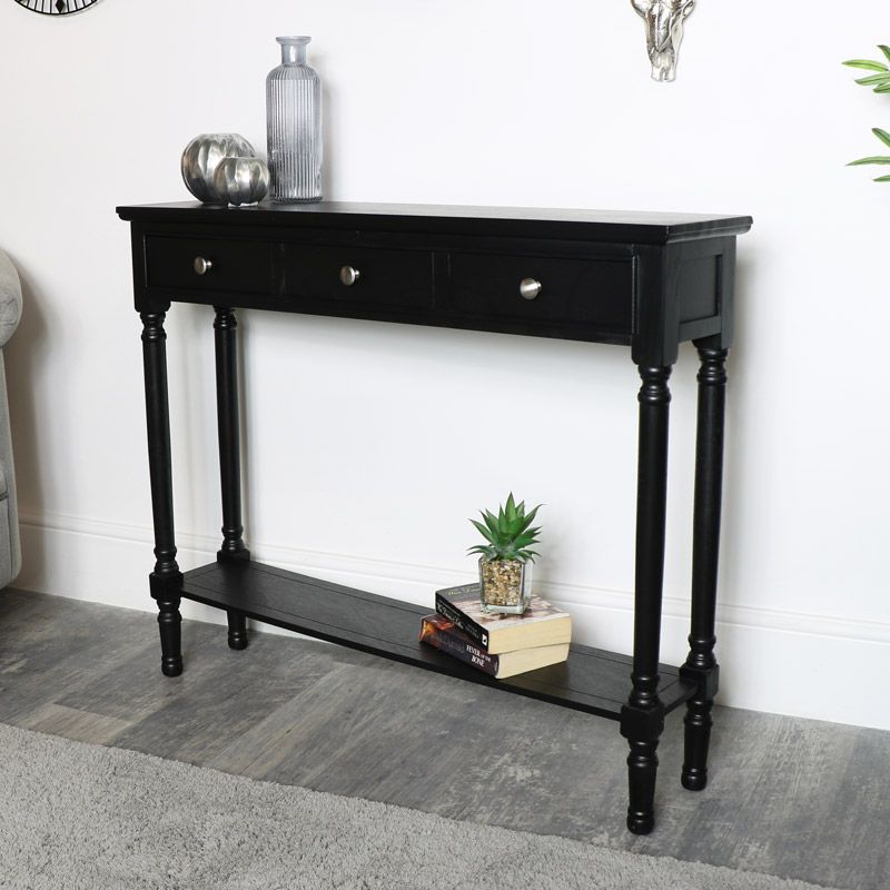 Black Console Table With Shelf For Caviar Black Console Tables (View 11 of 20)