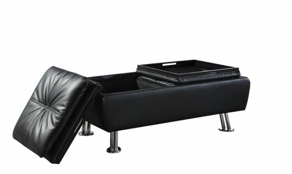 Black Faux Leather Storage Ottoman With Reversible Tray Topscoaster With Black Faux Leather Ottomans With Pull Tab (View 8 of 20)