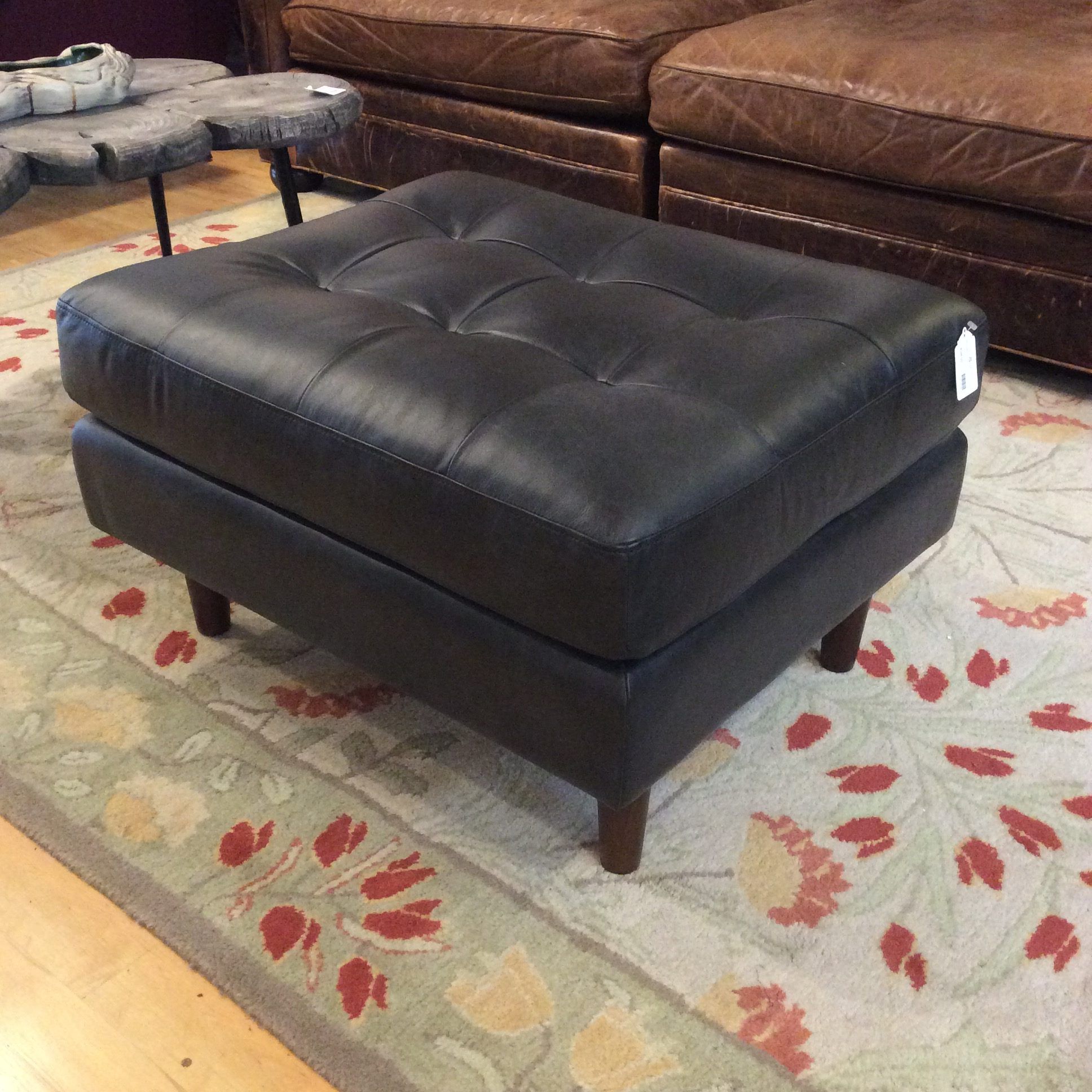 Black Leather Ottoman – Ballard Consignment Pertaining To Weathered Ivory Leather Hide Pouf Ottomans (View 4 of 20)