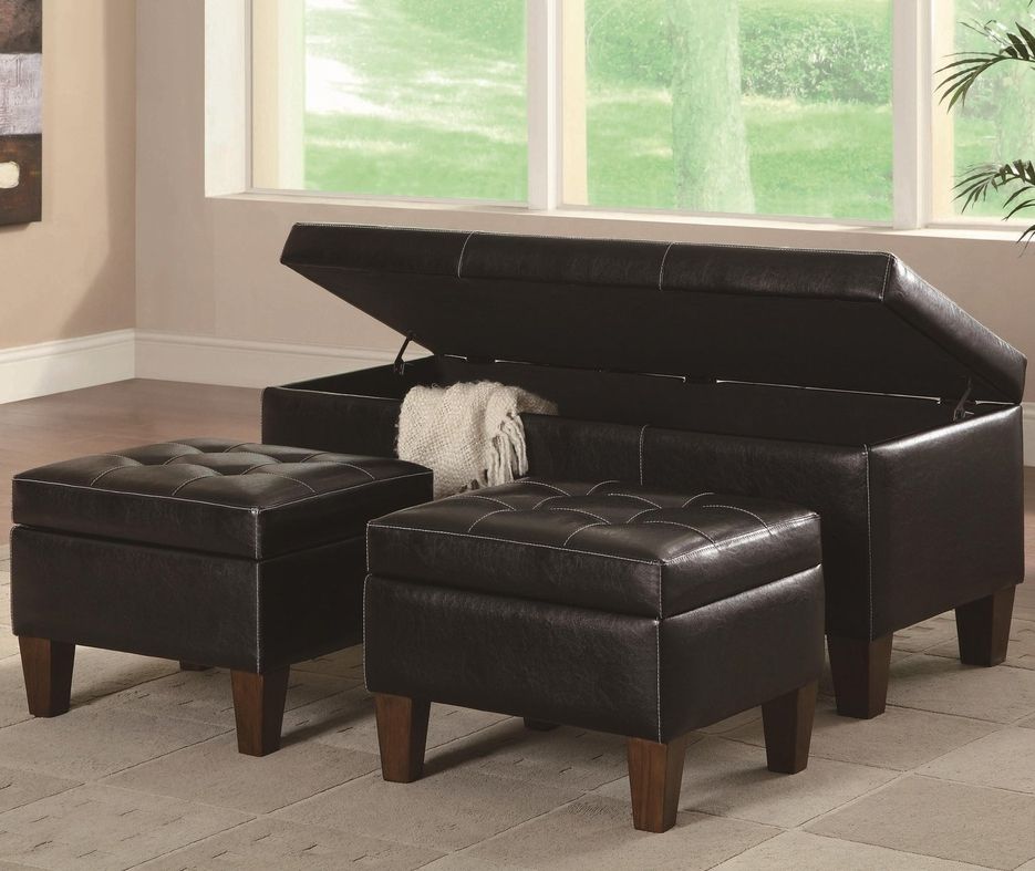 Black Leather Ottoman Set – Steal A Sofa Furniture Outlet Los Angeles Ca Inside Black White Leather Pouf Ottomans (Gallery 20 of 20)