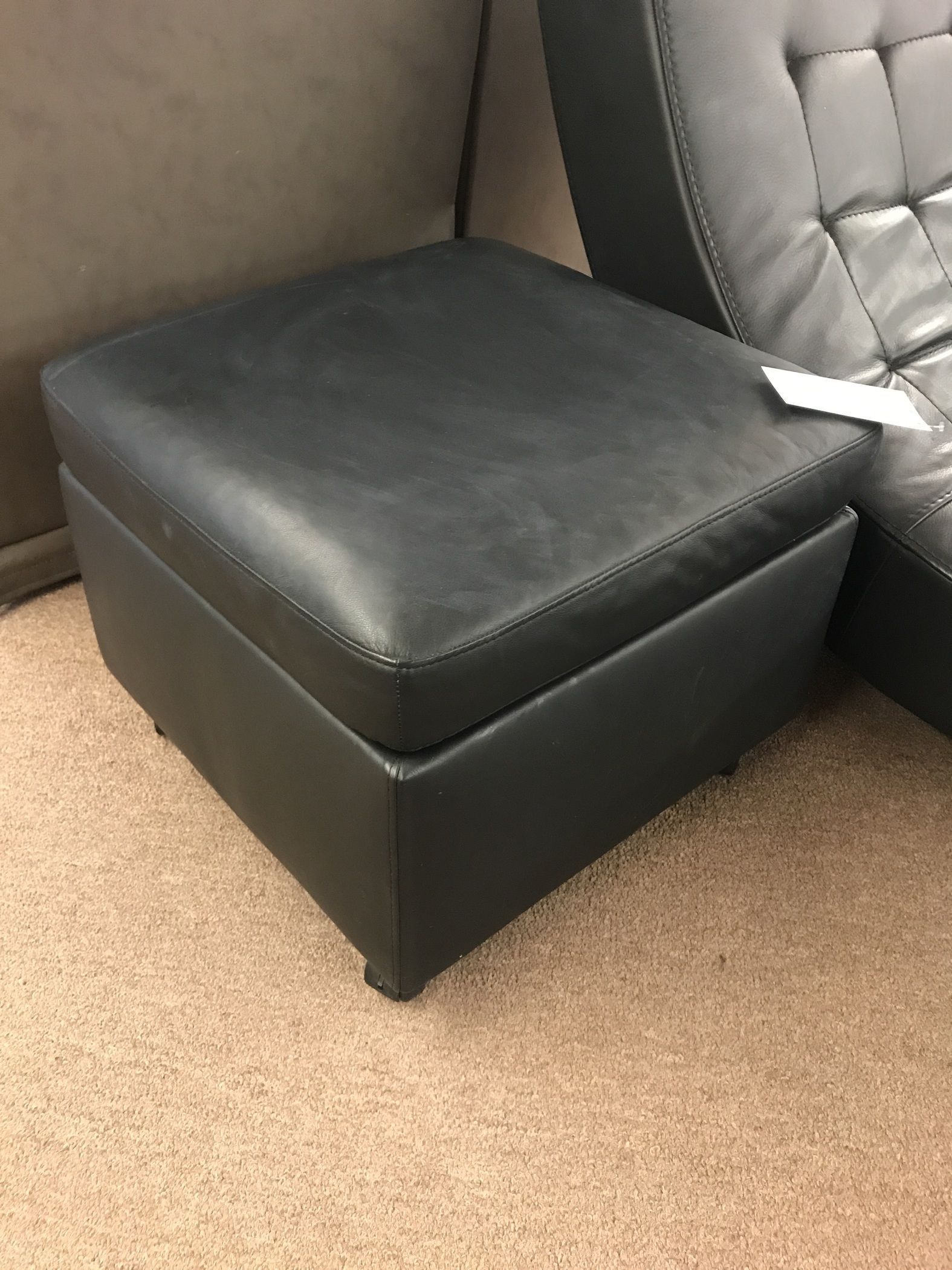 Black Leather Storage Ottoman | Delmarva Furniture Consignment With Regard To Black Leather And Gray Canvas Pouf Ottomans (View 2 of 20)