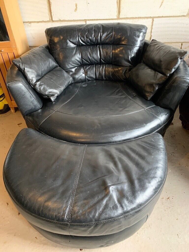 Black Leather Swivel Chair And Footstool | In Norwich, Norfolk | Gumtree Intended For Black Leather Foot Stools (Gallery 19 of 20)