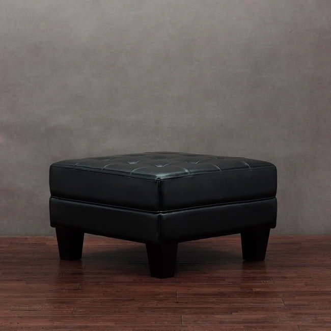 Black Leather Tufted Ottoman – 10342769 – Overstock Shopping Pertaining To Black Leather Ottomans (View 14 of 20)