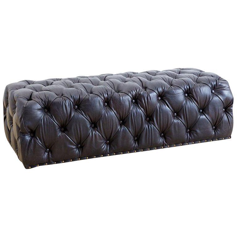 Black Leather Tufted Ottoman Or Bench Pertaining To Black Faux Leather Column Tufted Ottomans (View 12 of 20)