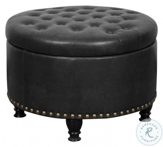 Black Round Tufted Storage Ottoman From Pulaski | Coleman Furniture Intended For Black And Natural Cotton Pouf Ottomans (Gallery 19 of 20)