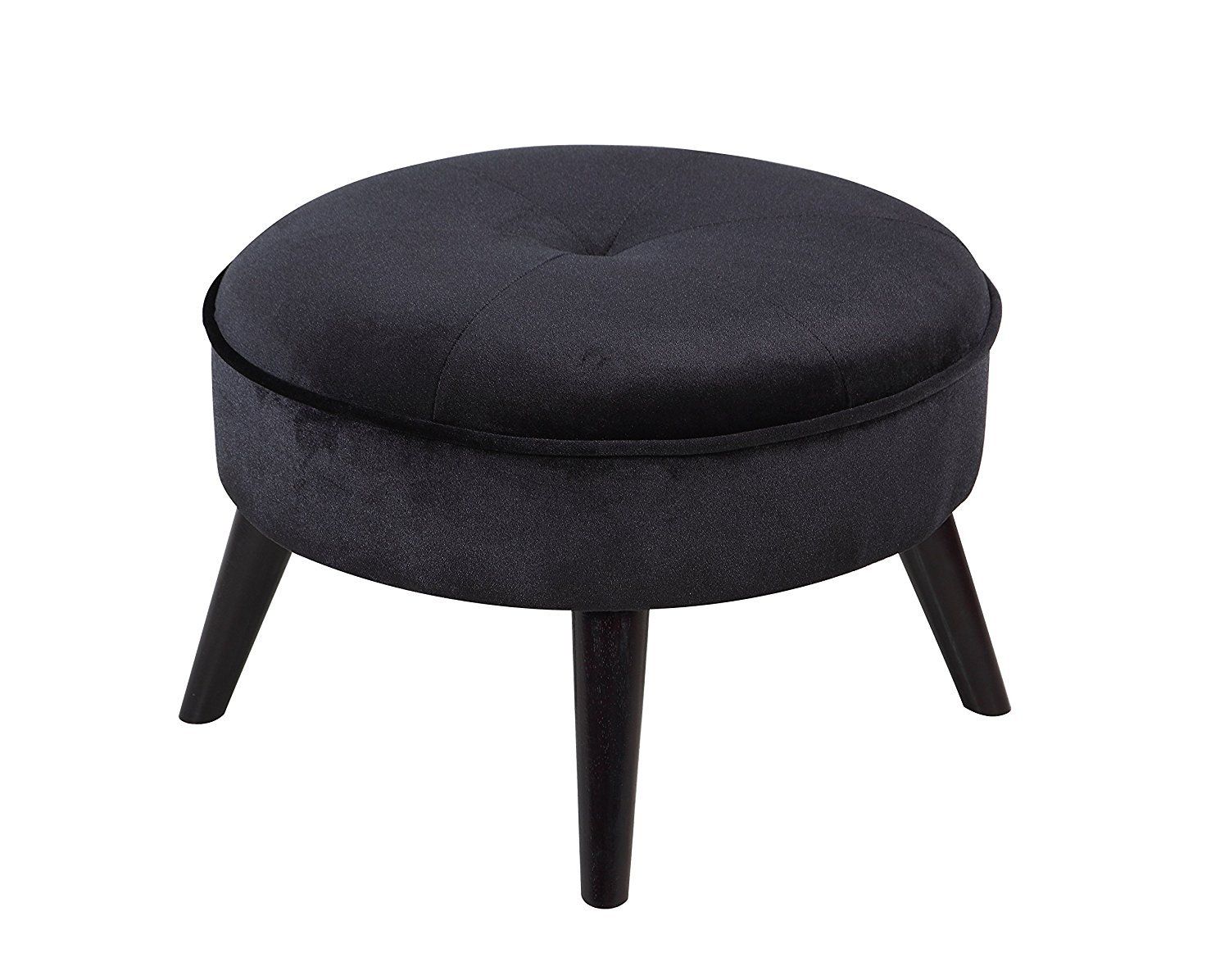 Black Small Footstool Round Footrest Ottoman In Velvet Upholstery Dark For Round Black Tasseled Ottomans (View 9 of 20)