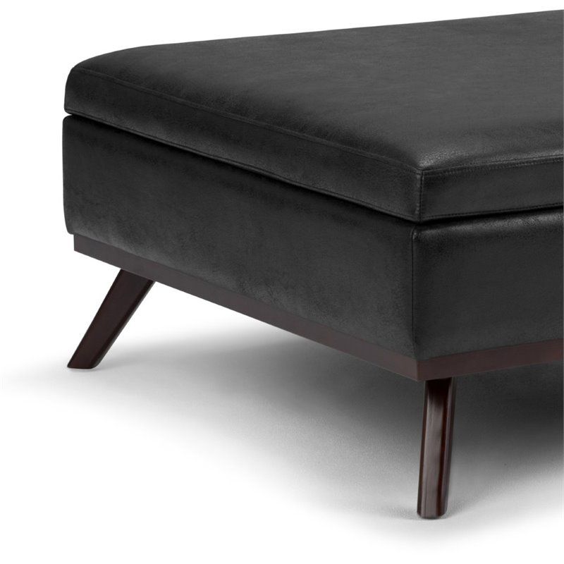 Black Square Ottoman Coffee Table – Simpli Home Owen Faux Air Leather Pertaining To Black Faux Leather Ottomans With Pull Tab (View 4 of 20)