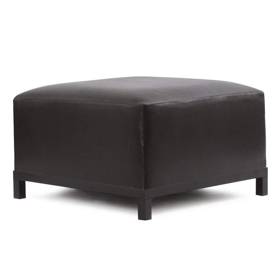 Black Vinyl Ottoman Cover Rentals | Rental Furniture For Events Inside Black Fabric Ottomans With Fringe Trim (View 1 of 20)