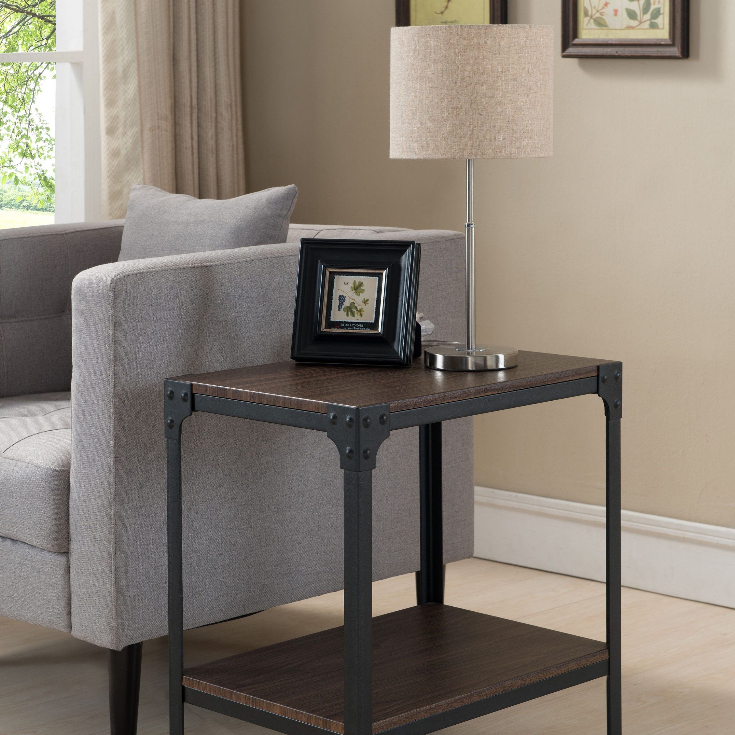 Black & Walnut Metal & Wood Occasional Magazine Snack Side Sofa Table For Dark Walnut Console Tables (View 12 of 20)