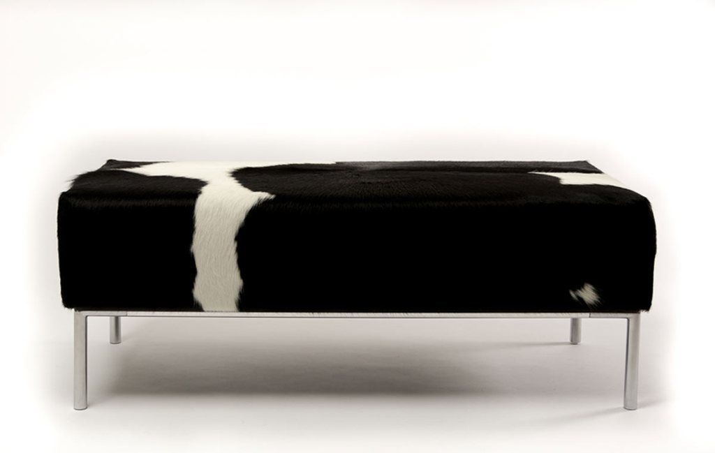 Black & White Cowhide Ottoman With Metal Rail Base 110x50x40cm Inside Black And White Zigzag Pouf Ottomans (View 8 of 20)